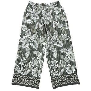 D&Co BEACH Pants Women S Green Tropical Floral Boho Beachy Coastal Summer Lounge